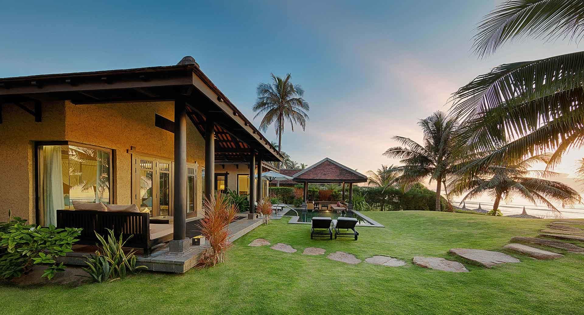 Beachfront villa at dawn in Mui Ne, among the best beaches in Vietnam for kitesurfing